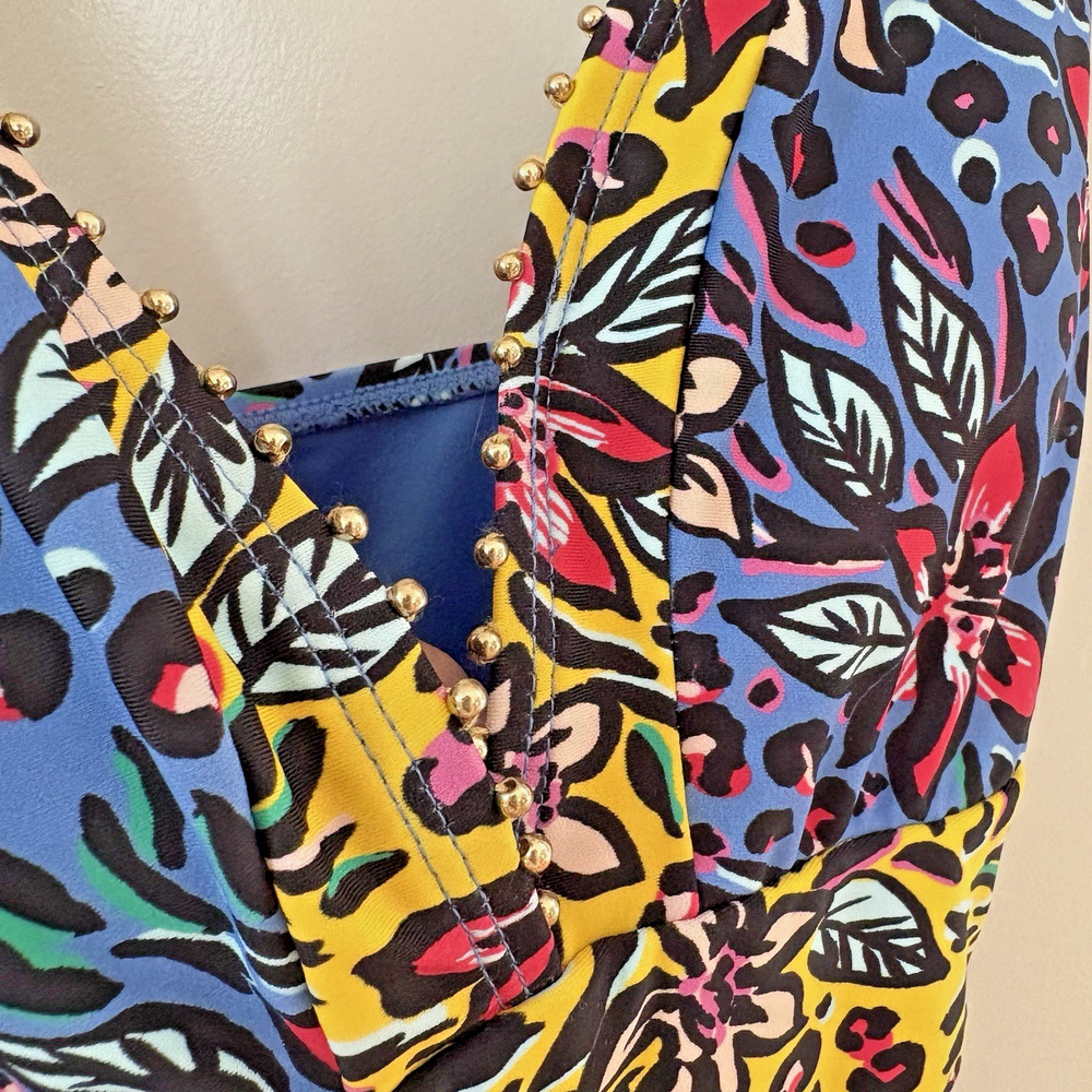 F&F One Piece Swimsuit Colorful Floral Animal Print Gold Stud Bathing Suit US 6 - Picture 5 of 14